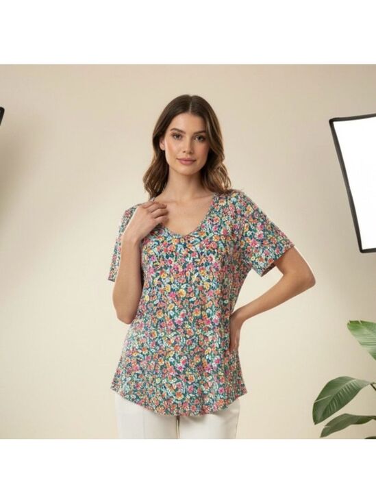 Lane Bryant Tops - Women's LANE BRYANT Teal Floral Fitted Tunic Plus Size 22/24